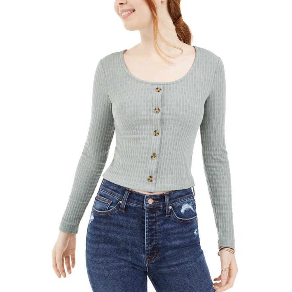 Hippie Rose Juniors' Pointelle Crop Top Med Green Size Small A004611
